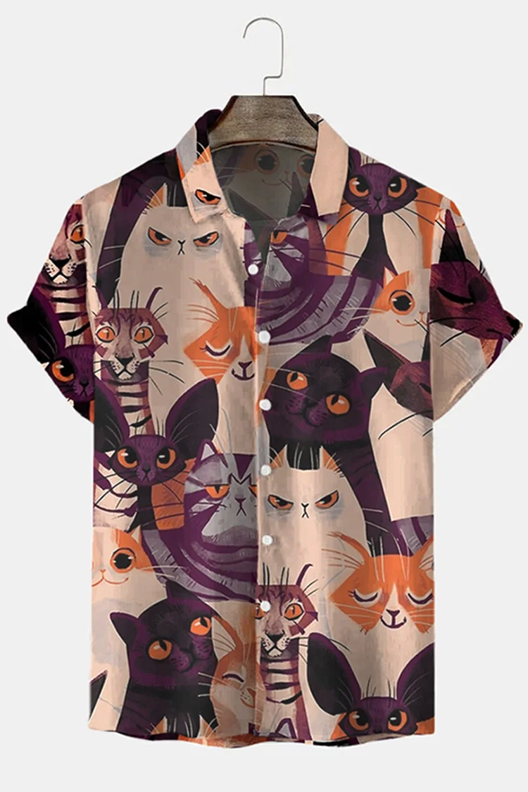Cat Pattern Casual Short Sleeve Shirt