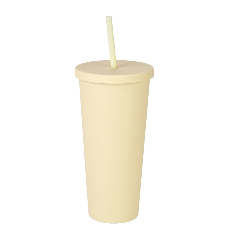 Double-layer Plastic Straw Cup With Lid 24oz Large-capacity Plastic Frosted Ready-to-hand Water Cup