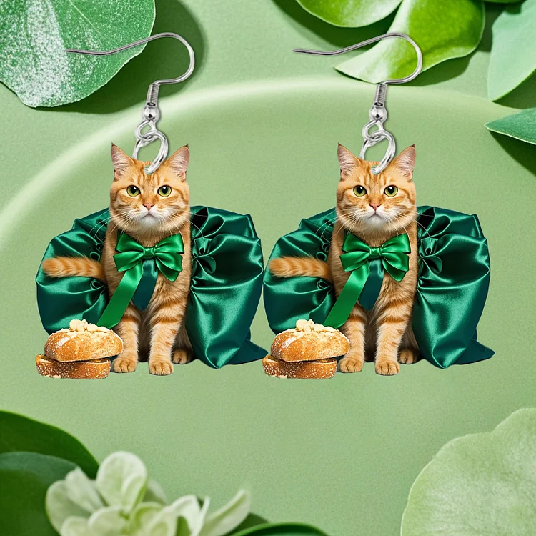 St. Patrick's Day Cat & Cake Dangle Earrings