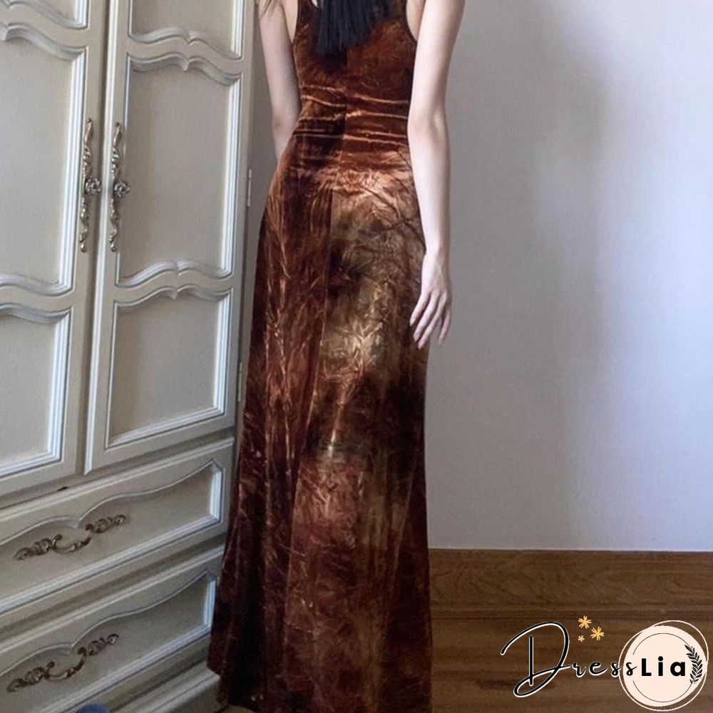 Vintage Aesthetics Womens Long Dresses Grunge Fairy Core Velvet sleeveless slip dress