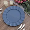 10 Pack | 11" Ocean Blue Hard Plastic Dinner Plates with Gold Ruffled Rim, Large Heavy Duty Disposable Dinnerware