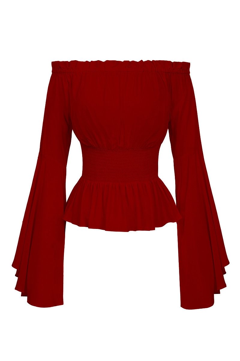 Medieval Red Retro Off Shoulder Long Sleeve Blouses