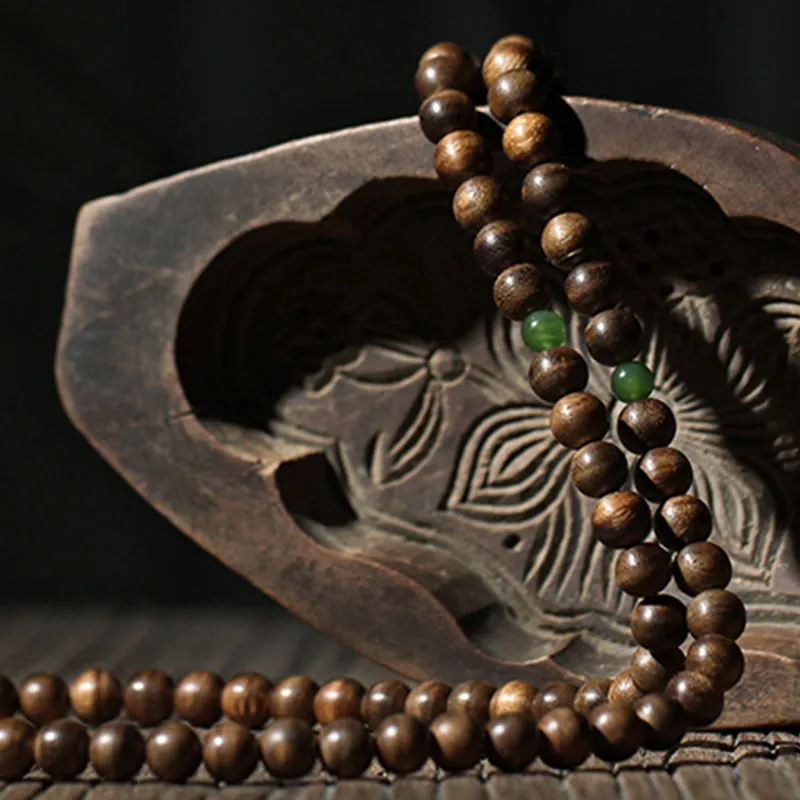 108 Mala Beads 999 Gold Agarwood Cyan Jade Six True Words Strength Bracelet