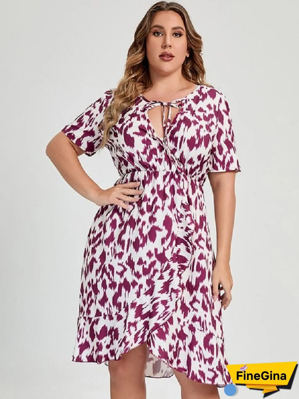 Casual Leopard Print Short Sleeve Deep V-neck A-line Dress