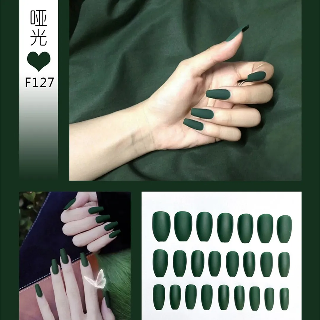 Nail Art Fake Nails Stiletto Tips Clear Press on Long False with Glue Coffin Stick Display Full Cover Artificial Designs Matte-Nail Inspo