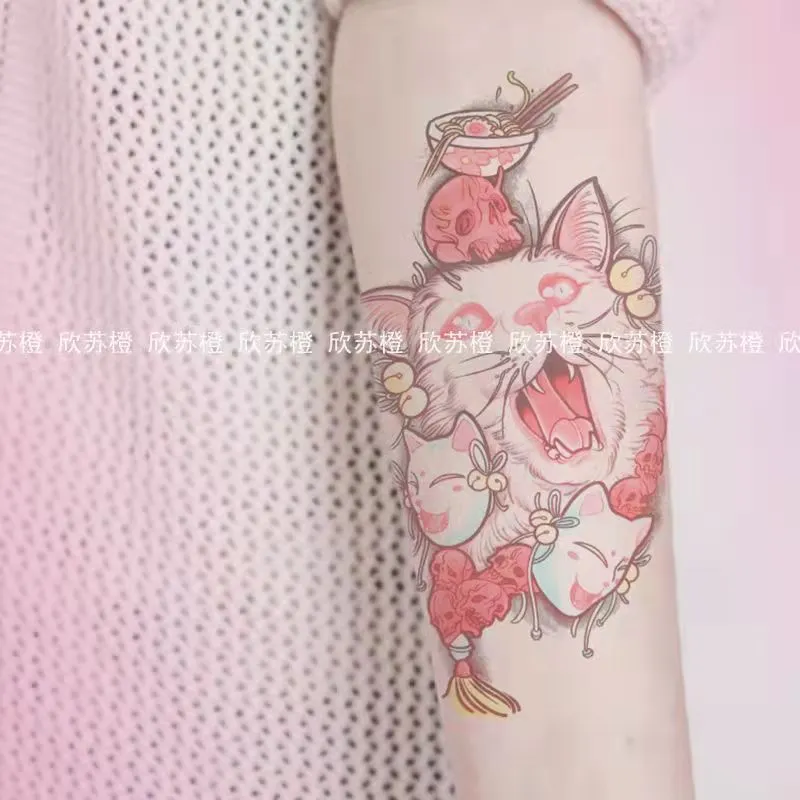 Tatoo Waterproof Cat Japanese Cute Pet Arm Semi Permanent Tattoo Cat Animal Funny Tattoo Sticker Temporary Tattoos for Men Women