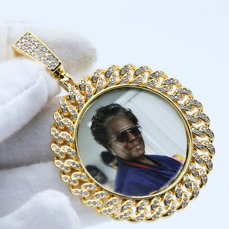 Custom Photo Round Iced Out Gold Plating Pendant Customized Necklace-VESSFUL