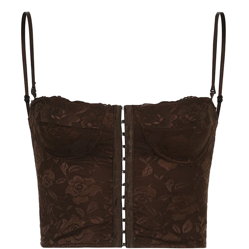 Rapcopter y2k Pin Up Corset Top Lace Frill Vintage Strap Crop Top Backless Party Lace Up Mini Vest Sexy Beach Slim Camis Women