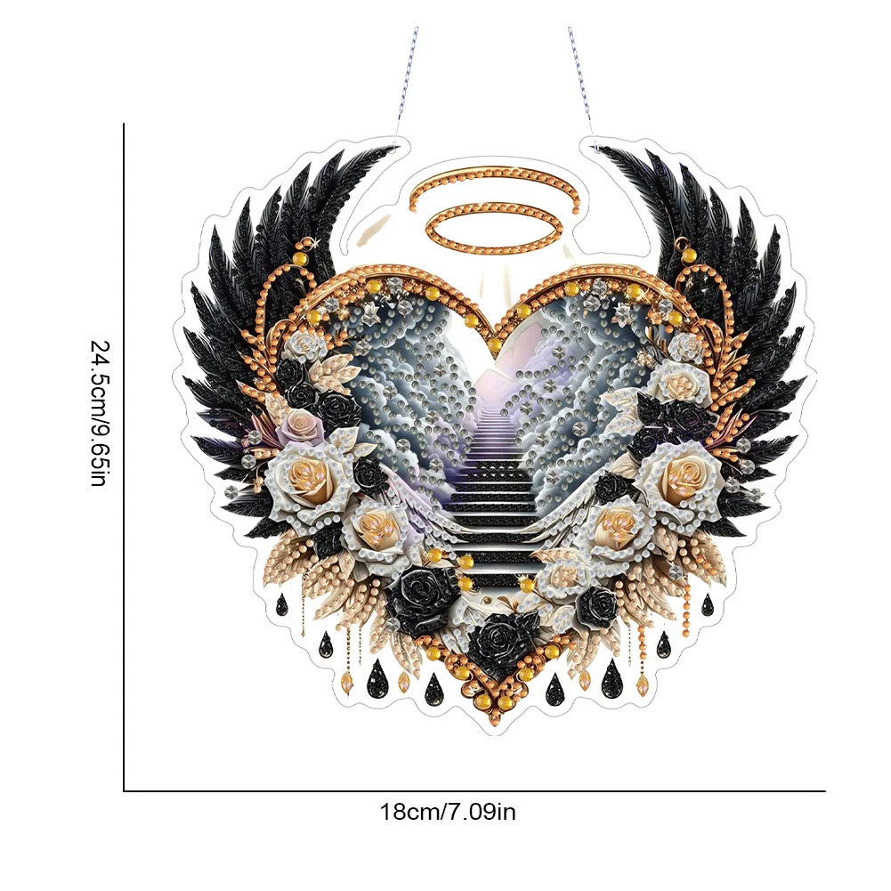 DIY Black Wings Diamond Art Acrylic Hanging Pendant Diamond Painting Home Decor