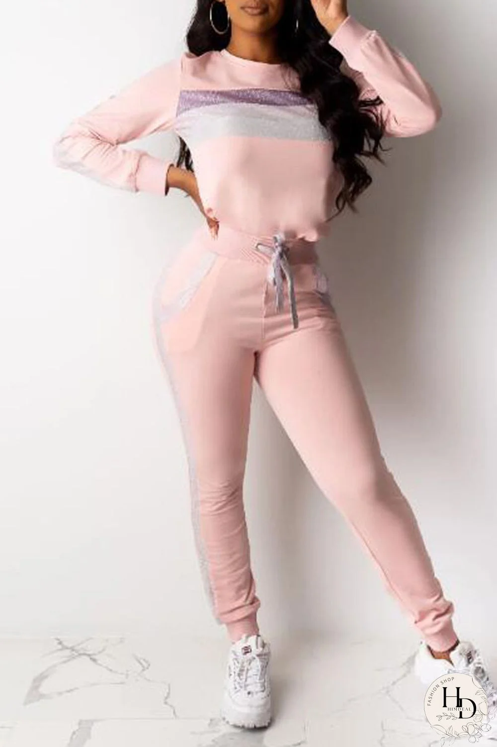 Black Casual Print Split Joint O Neck Long Sleeve Two Pieces