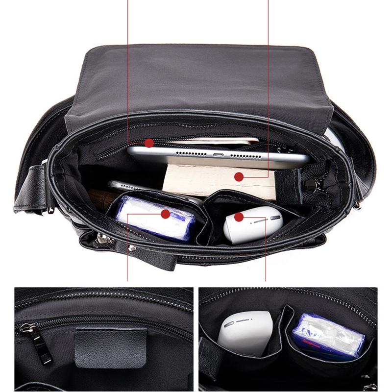 Black Single Tone Foldover Top Adjustable Sling Soft Leather Messenger Bag