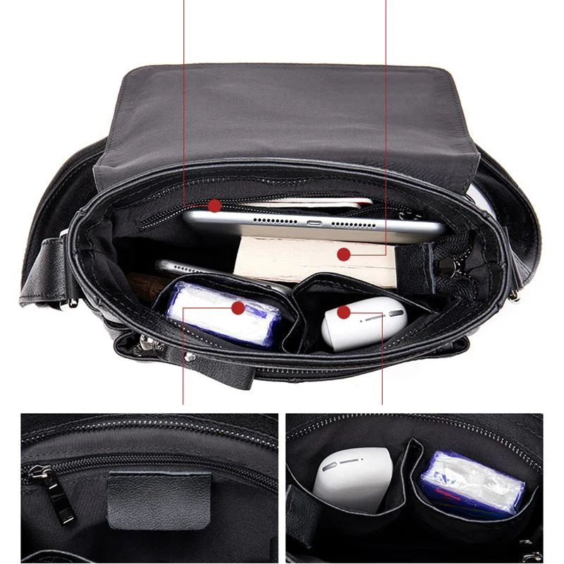 Black Single Tone Foldover Top Adjustable Sling Soft Leather Messenger Bag