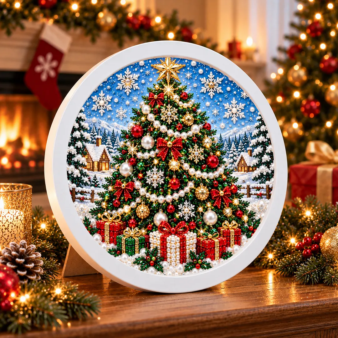 Framed Pearl Painting Kit Christmas Wreath Round 7.87x7.87in
