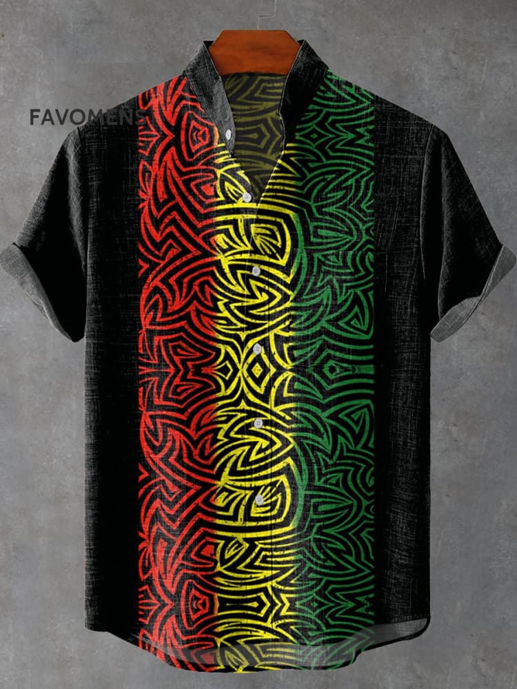 African Style Graphic Strip Decorative Pattern Casual 100% Cotton Shirt Multicolor / S