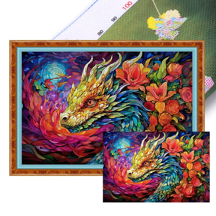 『YiShu』Stain Glass Dragon  - 11CT Stamped Cross Stitch(60*40cm)