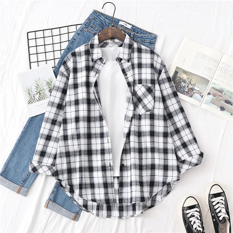 Women Blouses Shirts Womens Tops And Blouses 2020 Womenswear Long Sleeve Clothing Button Up Down Shirt Plaid Korean Female New