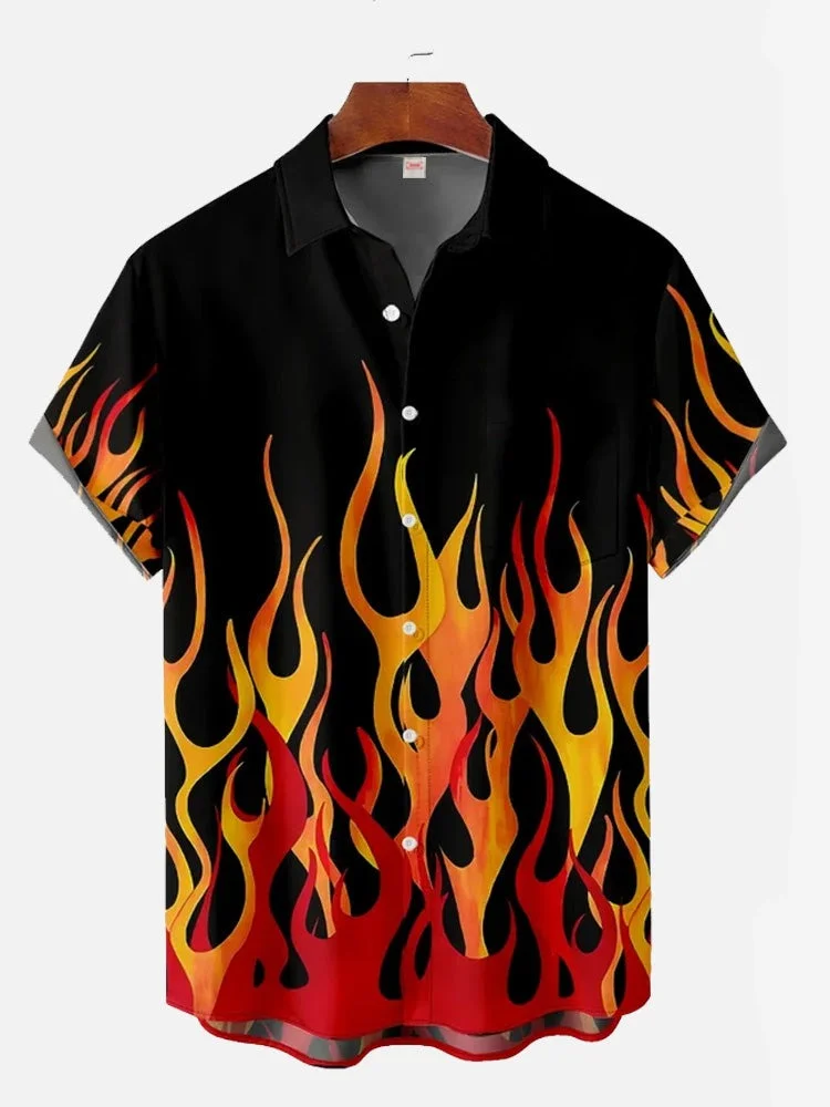 Red Flames Printing Short Sleeve Shirt socialshop