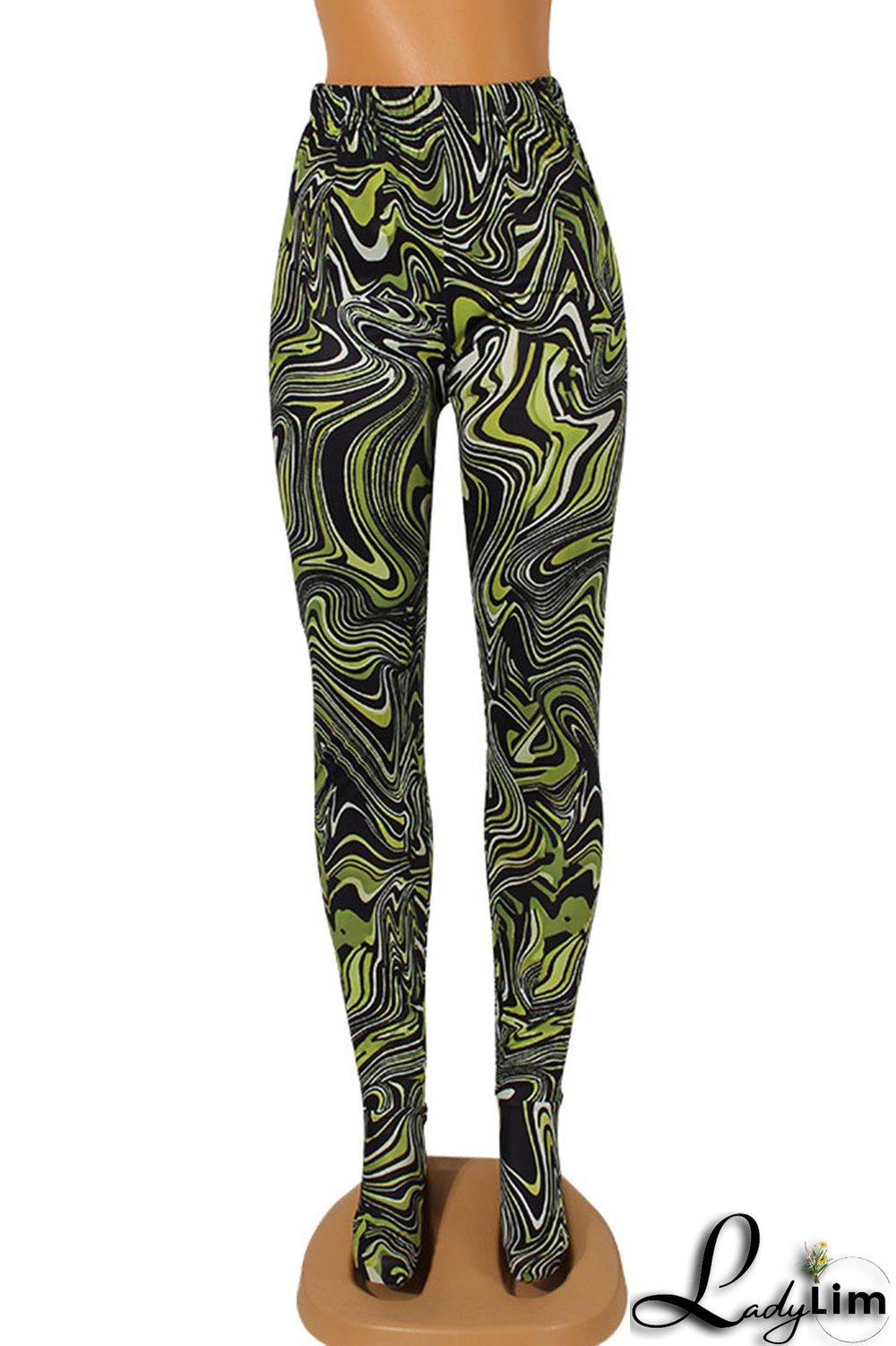 Orange Street Print Split Joint Skinny High Waist Pencil Full Print Bottoms