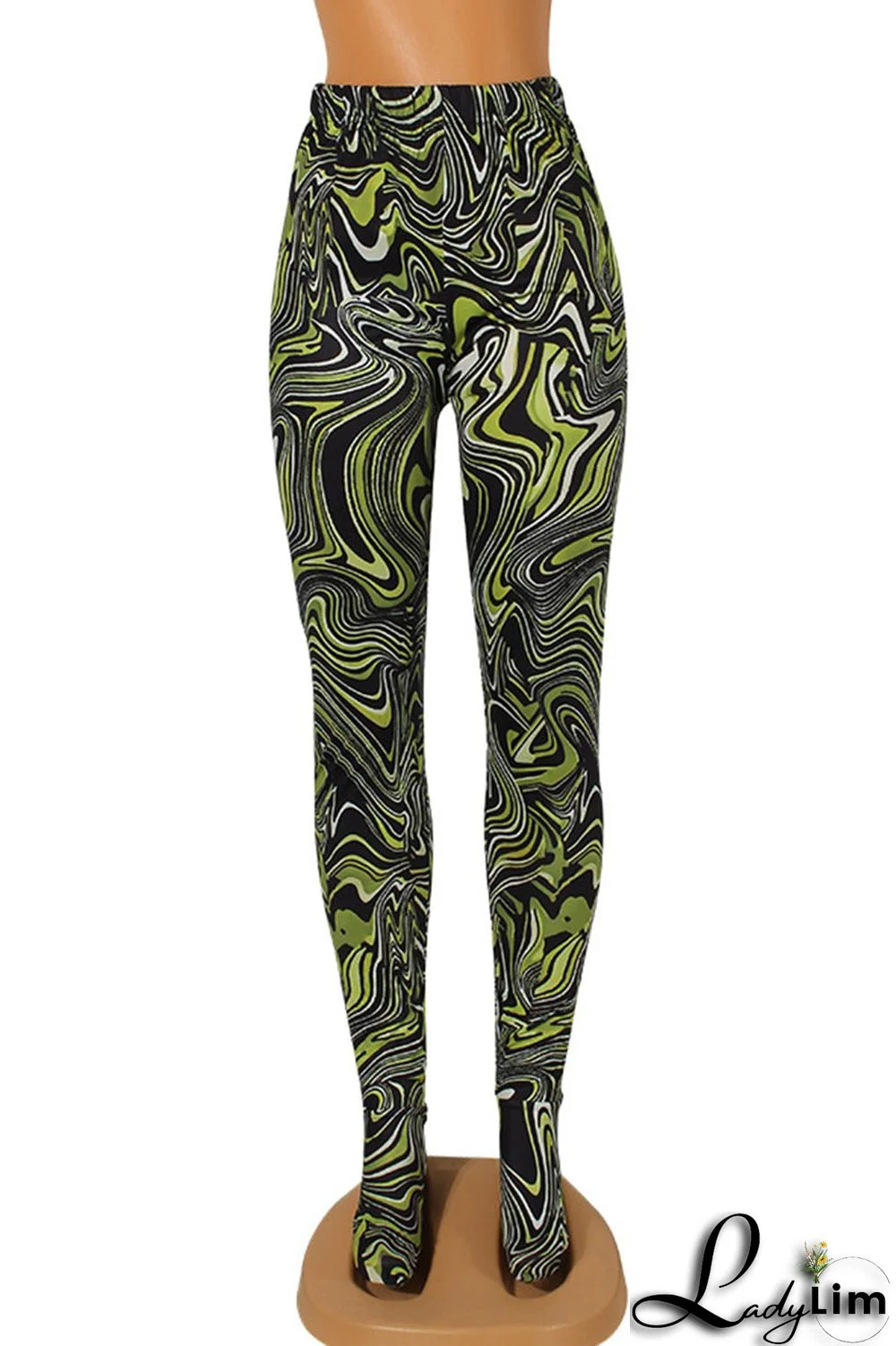 Orange Street Print Split Joint Skinny High Waist Pencil Full Print Bottoms