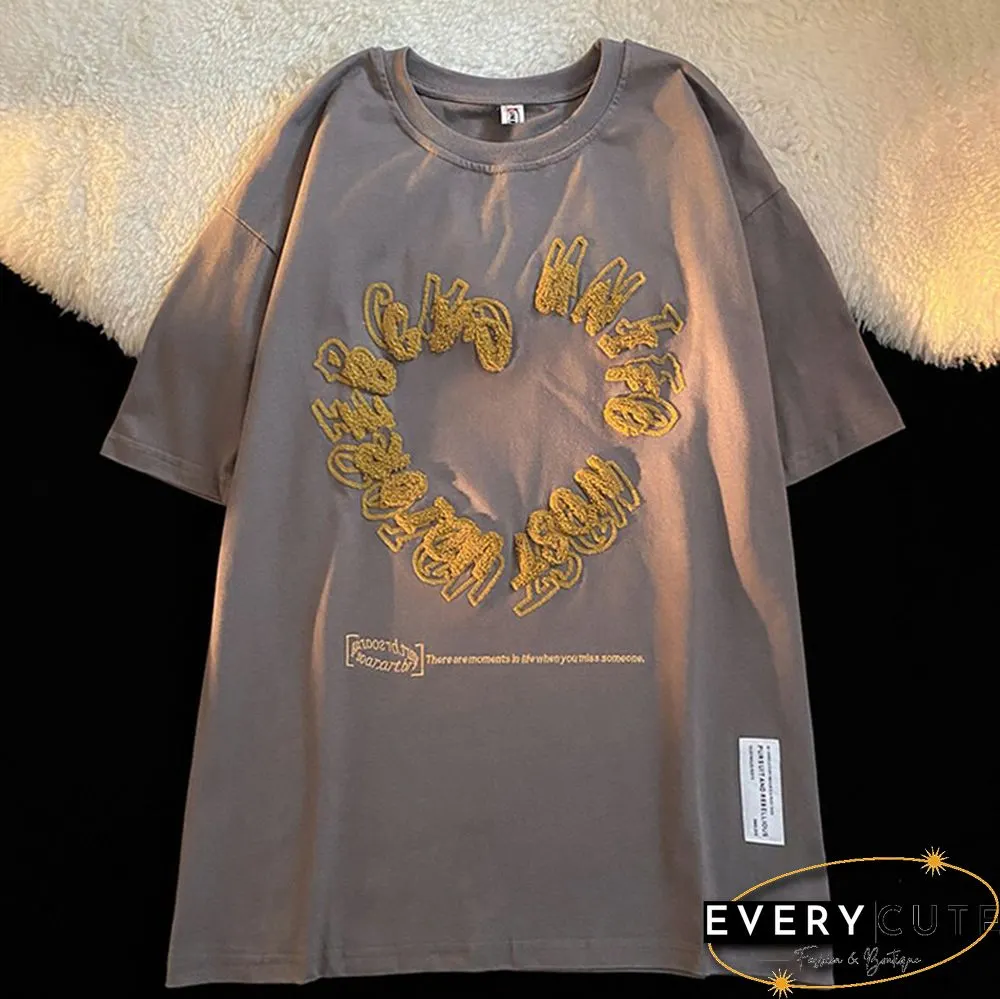 Flocked Embroidered Short Sleeve T-Shirt