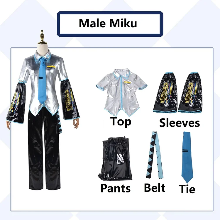 【Wetrose】In Stock Male Miku Hatsune Miku Suit Cosplay Costume Clothing Fabric Latex Leather V2 Full Set Wig Halloween Xmas Cos