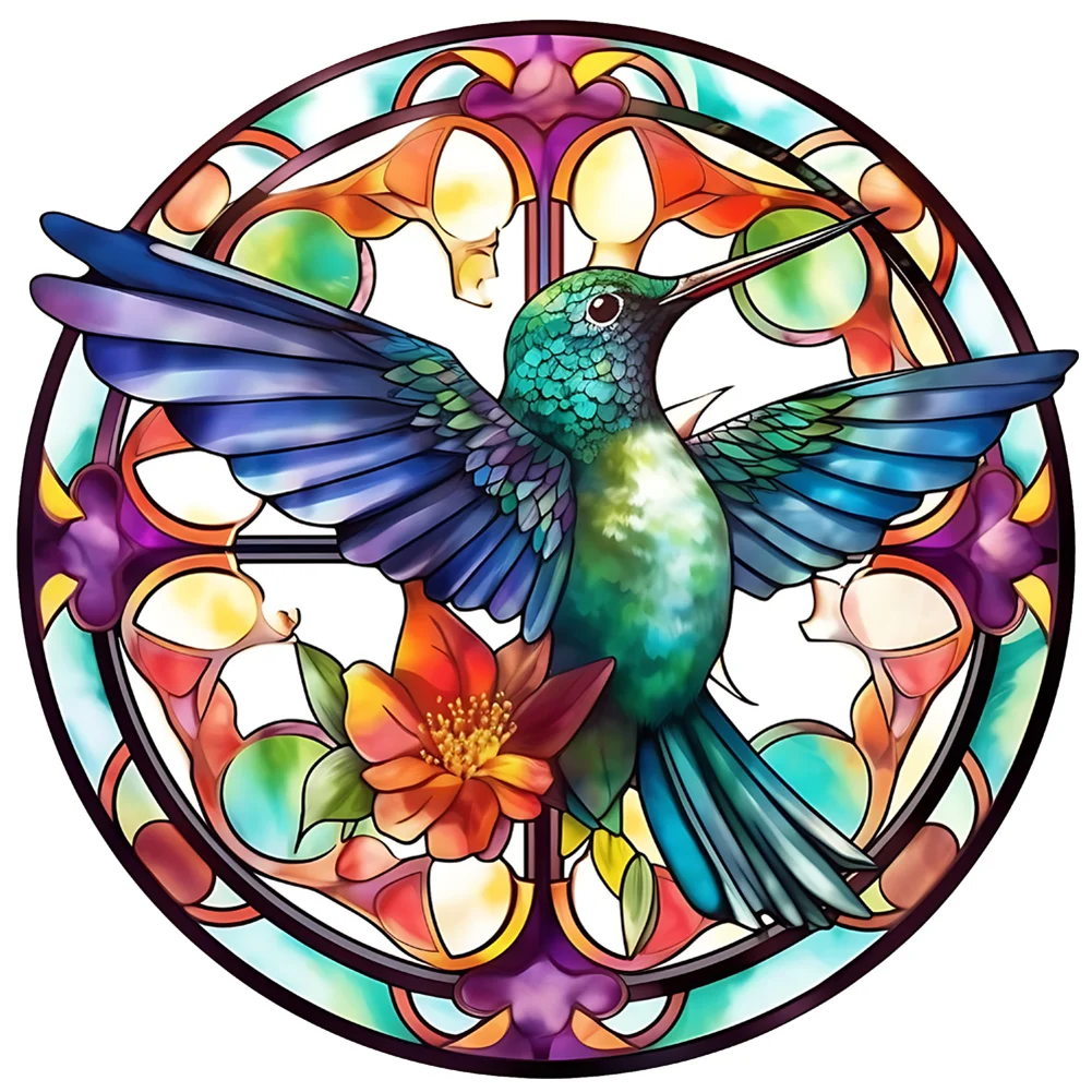 Full Round Diamond Painting - Stained Glass Hummingbird(30*30cm)