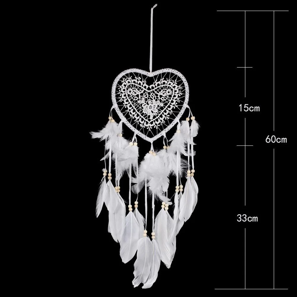 Heart Dream Catcher LED Light Feathers Wall Hanging Dreamcatcher (White)