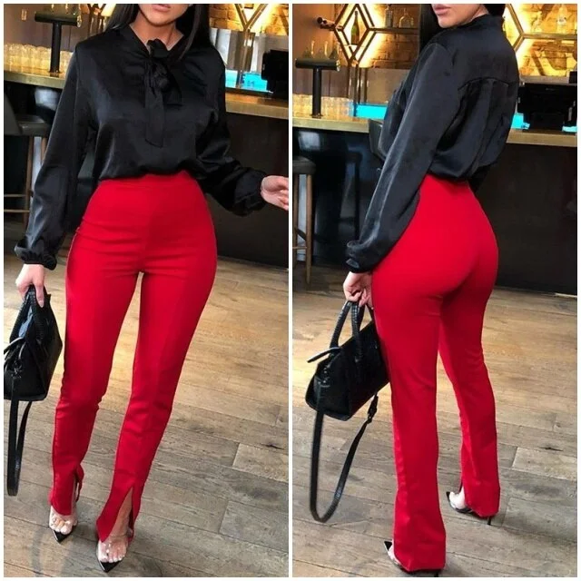 waist long trousers female bottom Elegant S-XXL Plus Size
