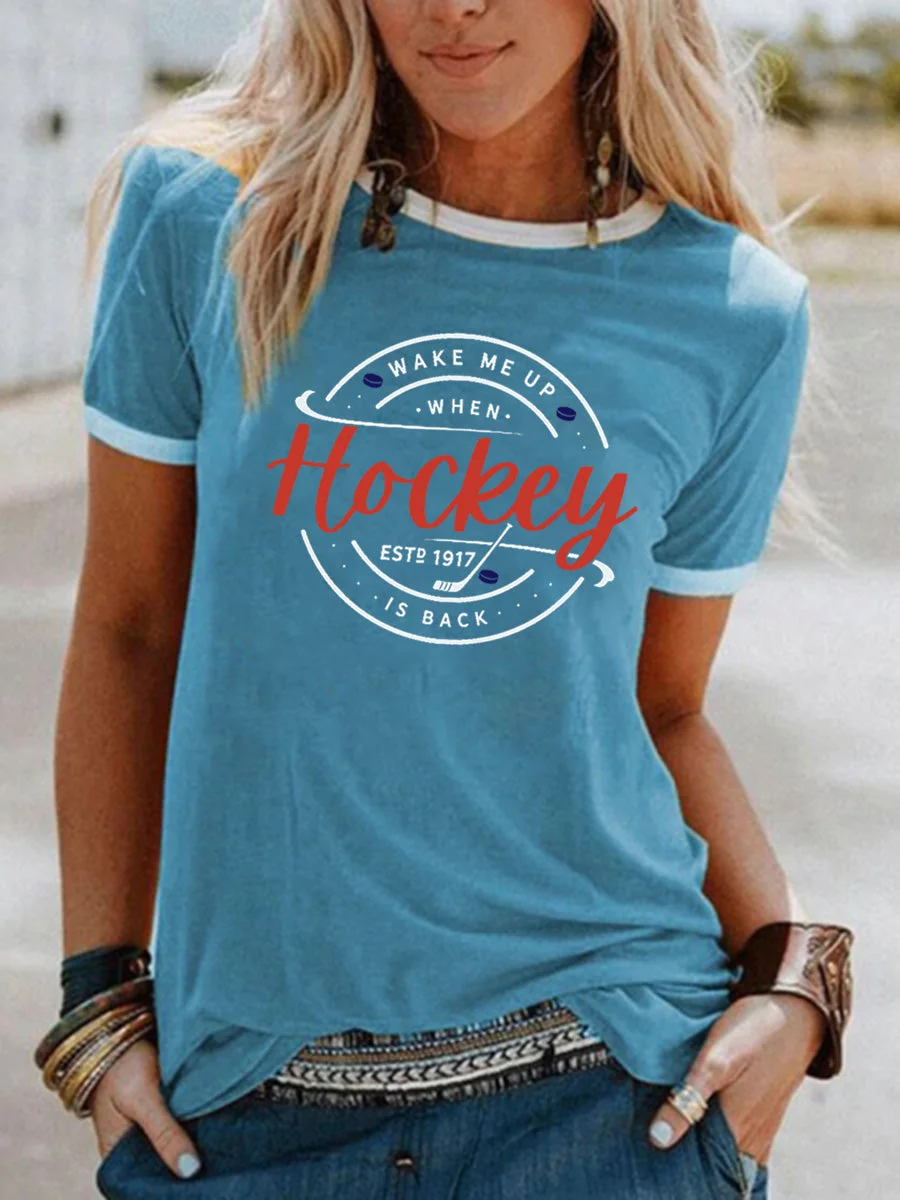 Wake Me Up When Hockey Is Back Crew Neck Color Block T-shirt