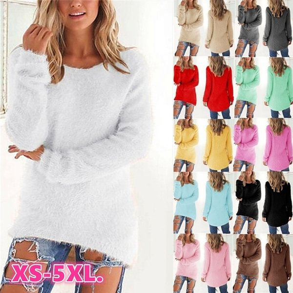 Plus Size Warm Sweaters Women's Fashion Pullover Sweater Ladies Long Sleeve Solid Color Knitting Loose Top - Shop Trendy Women's Fashion | TeeYours