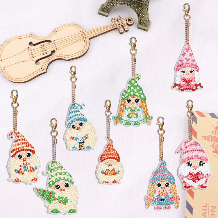 8PCS Diamond Painting Keychains Special Shape Double Sided Diamond