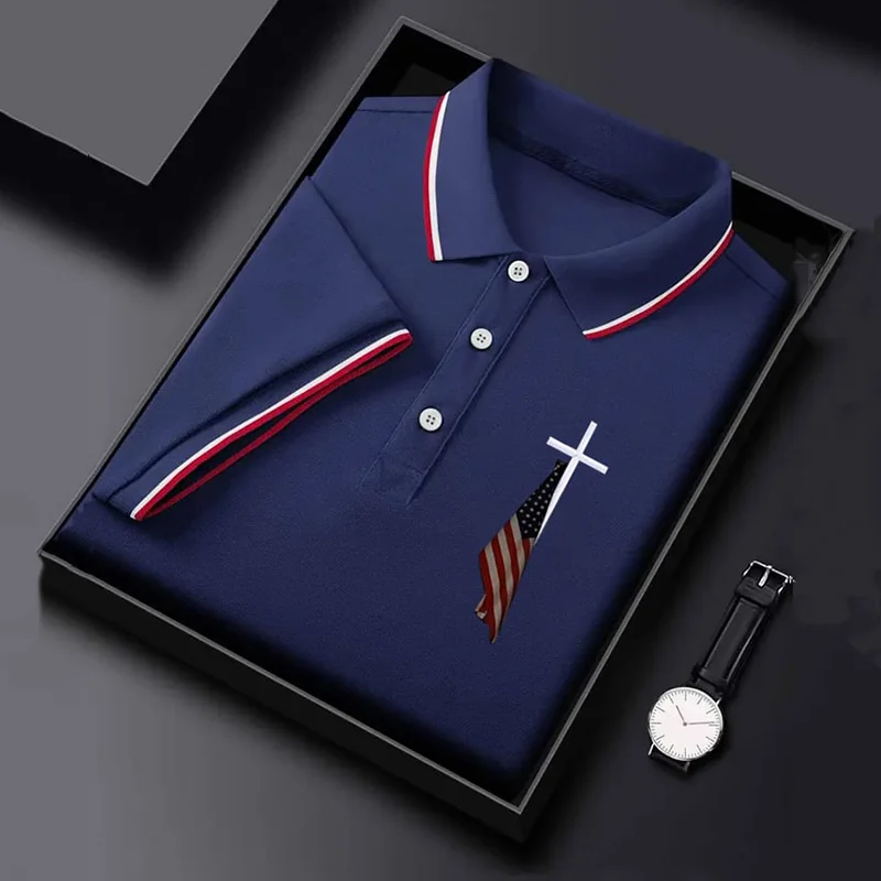 Men's Independence Day Flag Cross Polo Shirt