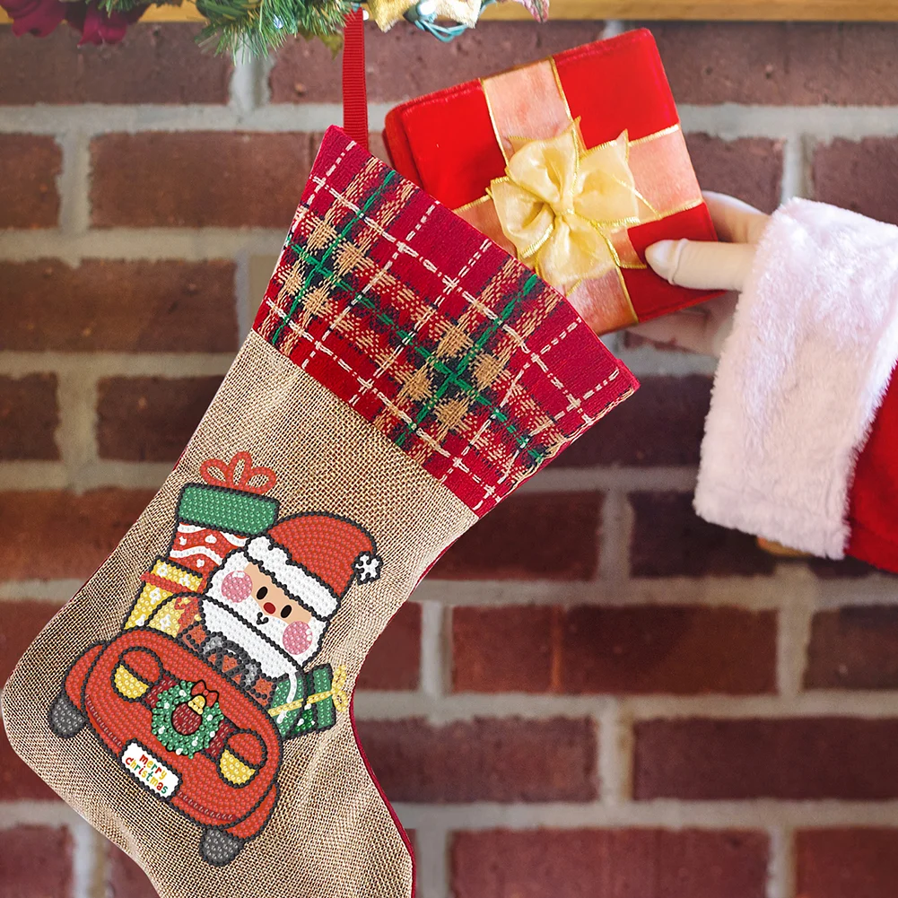 DIY Santa Christmas Socks Decor DIY Diamond Art Kits for Family Party Decoration(20*35cm)