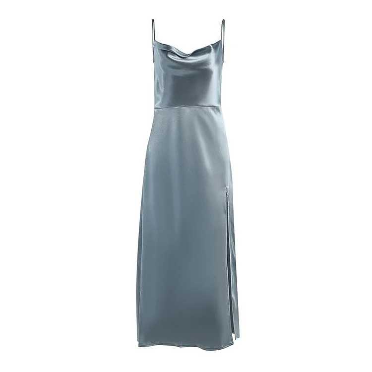 Promsstyle Crystal satin high slit suspenders  evening dress Prom Dress 2023