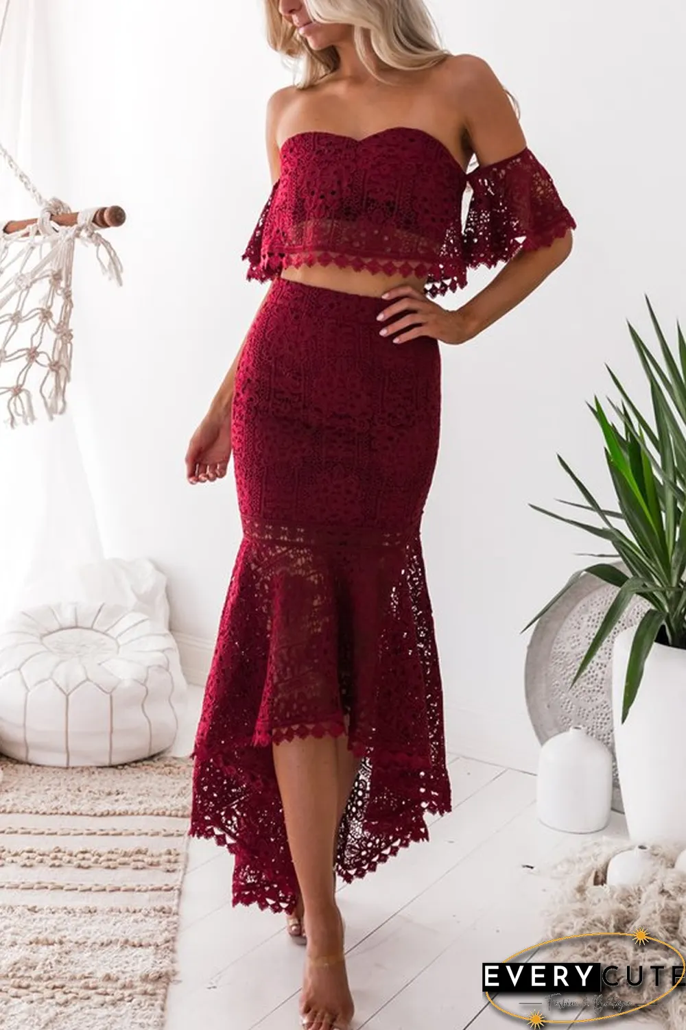 KarliDress Off The Shoulder Two Piece Lace Dress P12677