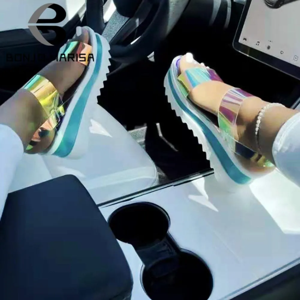 On Sale Dropshipping Open Toe Multicolor PVC Platform Wedges Leisuse Casual Beach Sandals For Women Colorful Thick Sole Shoes