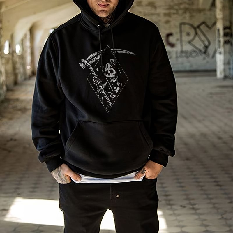 Mens Death Skull Basic Casual Hoodie -  UPRANDY