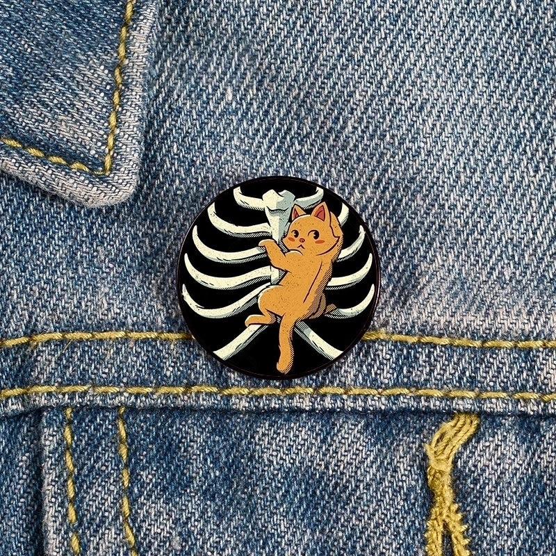 Cartoon Style Pin Cat Zinc Alloy Printing Unisex Brooches