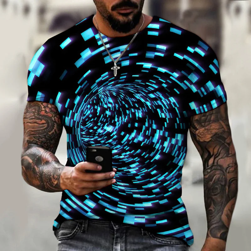 Men's 3D Print Colorblock Short Sleeve T-shirt 