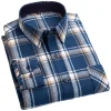 Pure cotton plaid casual square collar pocket long sleeve shirt