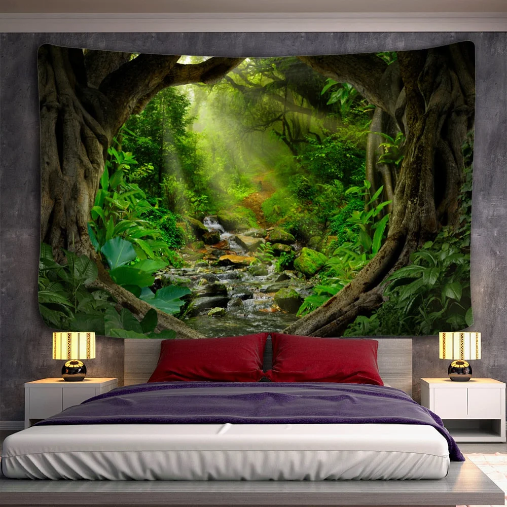 Forest Plant Landscape Tapestry Scenery Wall Hanging Hippie Bedspread Bohemian Psychedelic Tapiz Witchcraft Home Decor