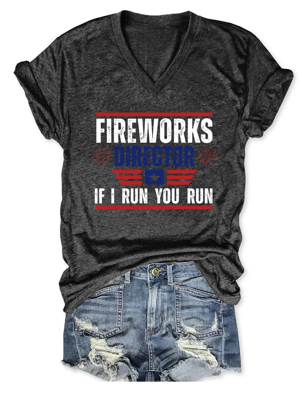 Fireworks Director I Run You Run V-Neck T-Shirt