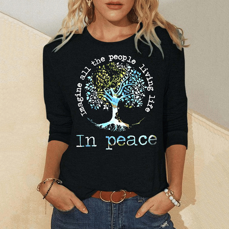 Women's Imagine All People Living On The Tree Of Life Long Sleeve T-Shirt wearshes
