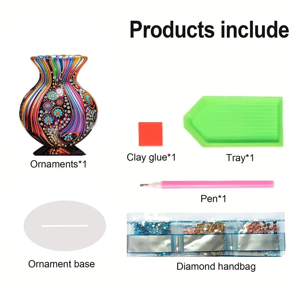 5D DIY Artistic Vase Acrylic Special Shaped Desktop Diamond Art Kit for Desktop Decor