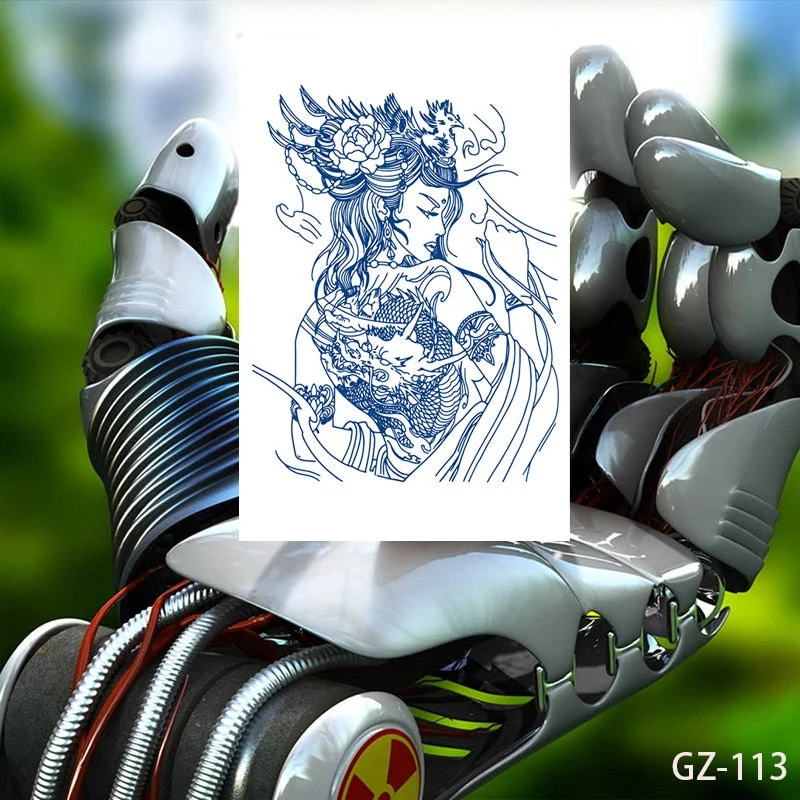 Temporary Waterproof Tattoos Stickers Sexy Mythical Dragon Girl Fox Mask Juice Ink Lasting Arm Back Body Buttocks Fake Tatoo DIY