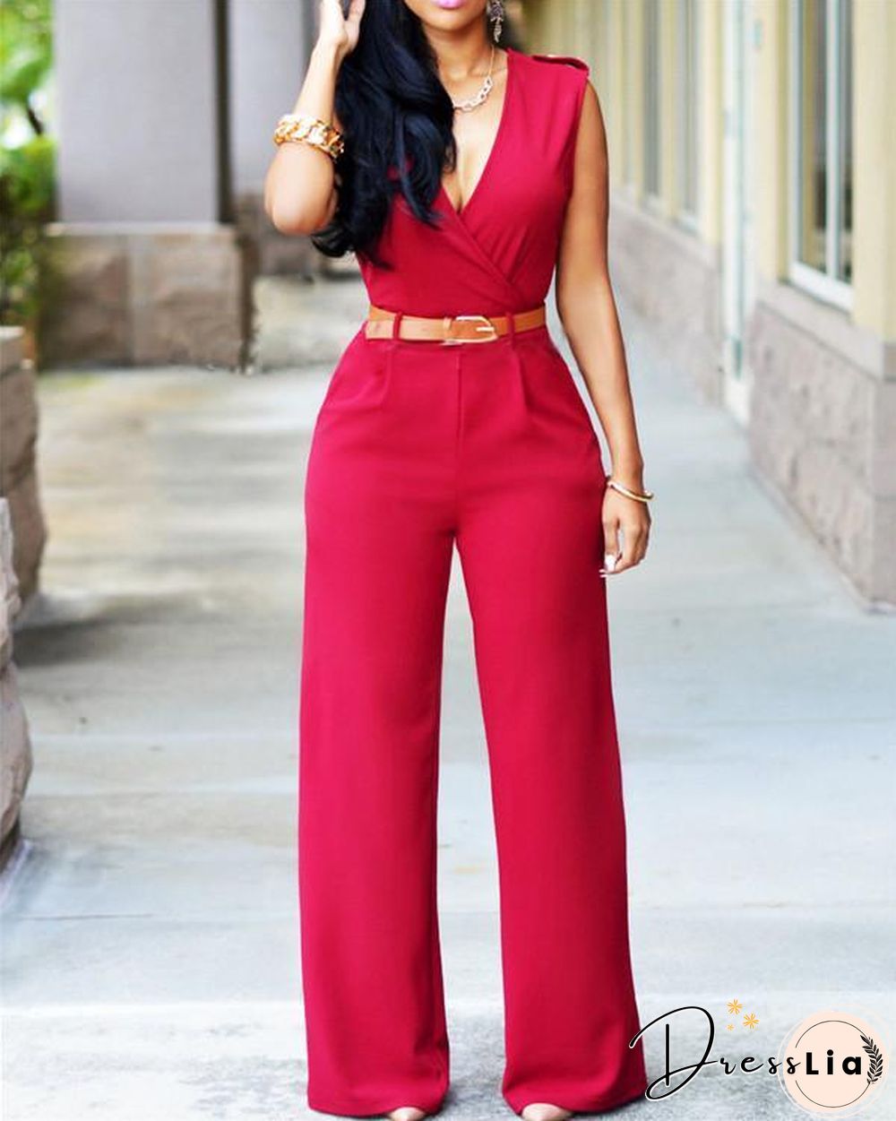 V Neck Solid Casual Short Sleeve Jumpsuits