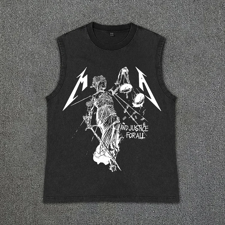 Vintage Metallica ...And Justice For All Album Cover Printed Acid Washed Tank Top