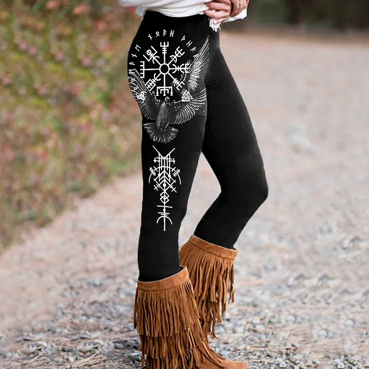 Wearshes Tribal Bird Viking Ethnic Graphics Retro Leggings
