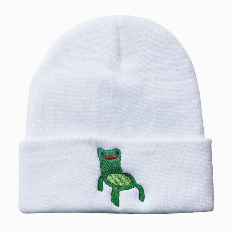 Froggy Chair Beanie Embroidered Knitted Hat Autumn Winter Wool Hat Pullover Warm Hat