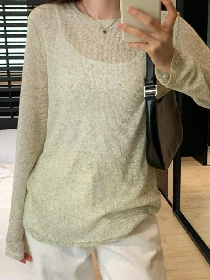 Brownm Solid Color Thin Long Sleeve Knit